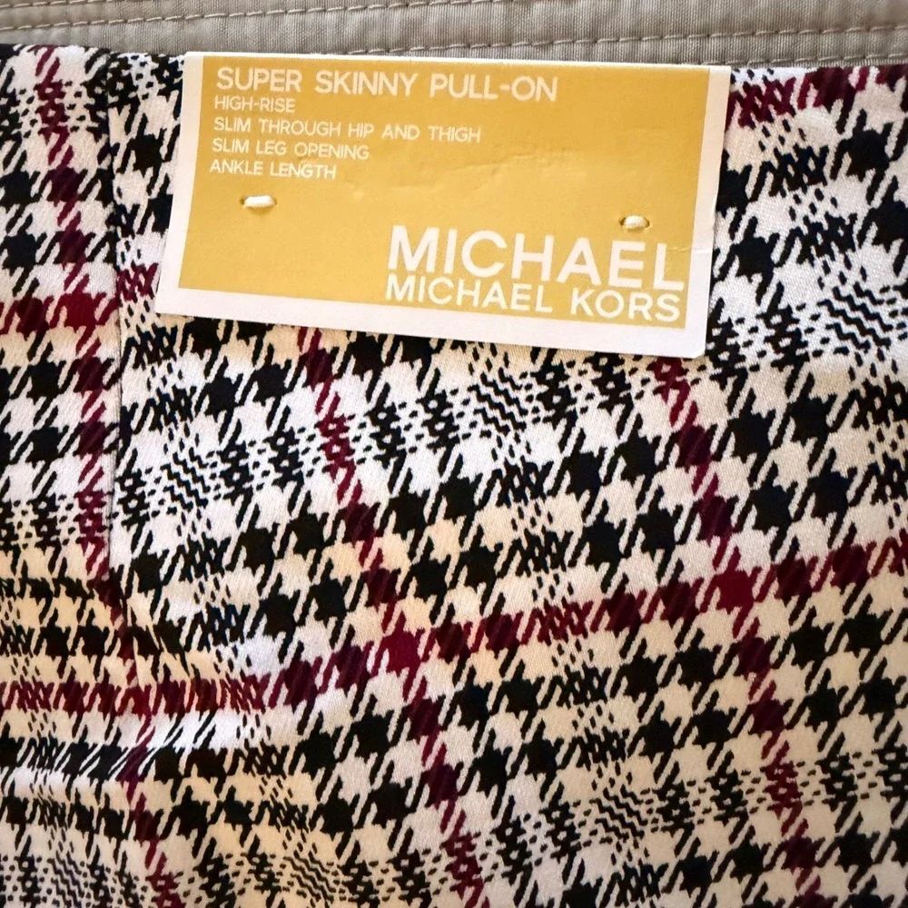 NWT Michael Kors Women's Super Skinny Pull-On Pants Garnet Glen Plaid Size XL